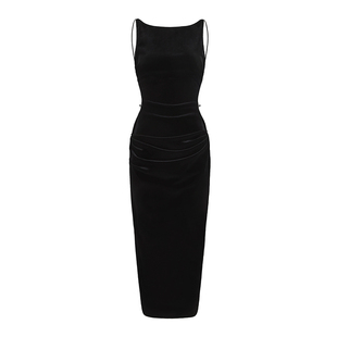 【宁艺卓同款】NanaJacqueline钻边丝绒露背连衣裙礼服女新年战袍