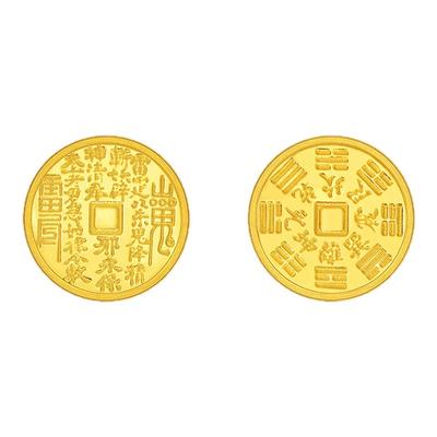 老庙黄金足金山鬼花钱护佑平安吉祥双面雕刻方孔铜钱招财摆件