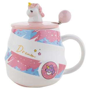 独角兽陶瓷马克杯可爱女生礼物水杯带盖勺家用办公室早餐咖啡杯子