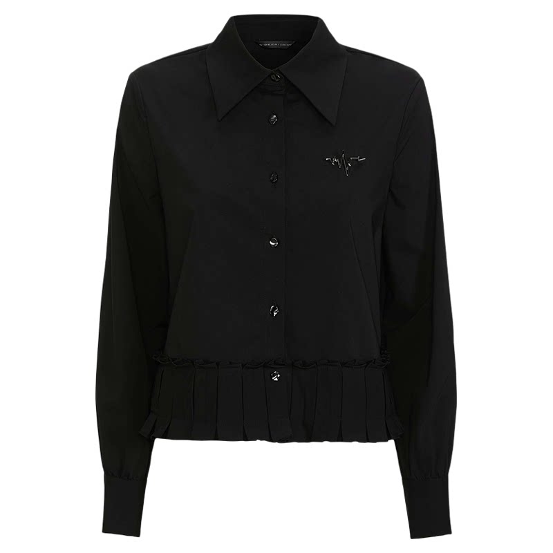 sdeer圣迪奥女装26年新品通勤翻领胸针压褶拼接长袖衬衫