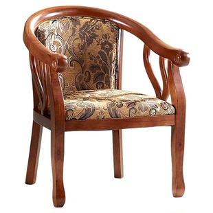 老人靠背中式休闲围椅家用卧室阳台客厅实木椅子酒店宾馆茶室圈椅