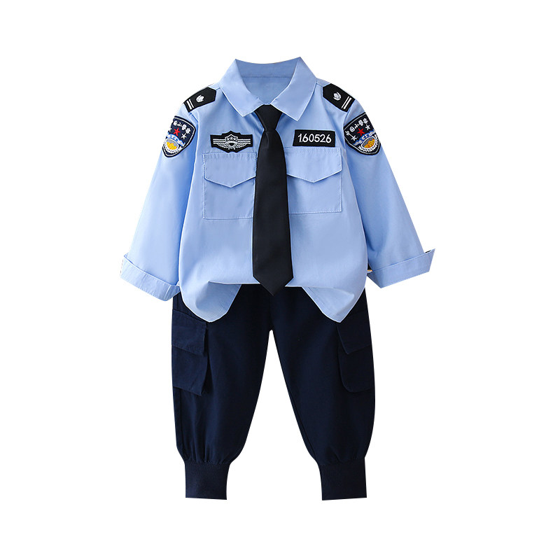 儿童纯棉套装男童长袖交警制服小男孩警服演出服警官服装cos秋