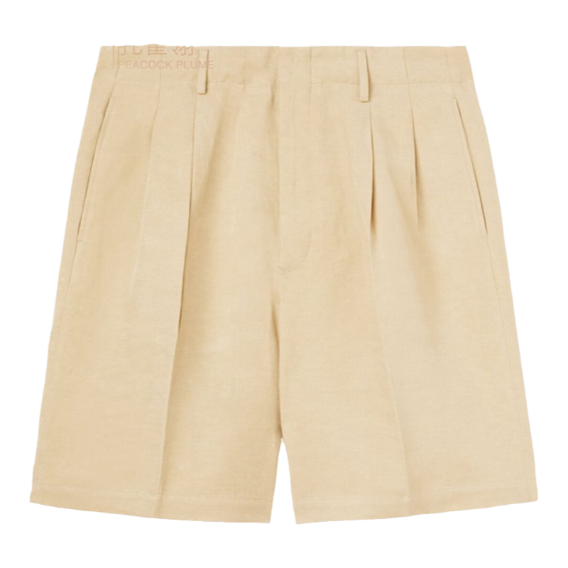 Loro Piana/诺悠翩雅男裤亚麻和桑蚕丝混纺高腰百慕大短裤