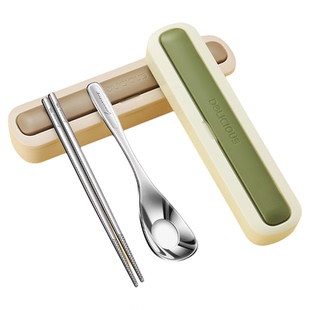 316不锈钢便携式餐具筷子勺子套装三件套学生单人装收纳盒可爱