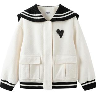 巴拉巴拉童装儿童棉衣女童外套秋冬季中大童翻领短款棉服时尚保暖