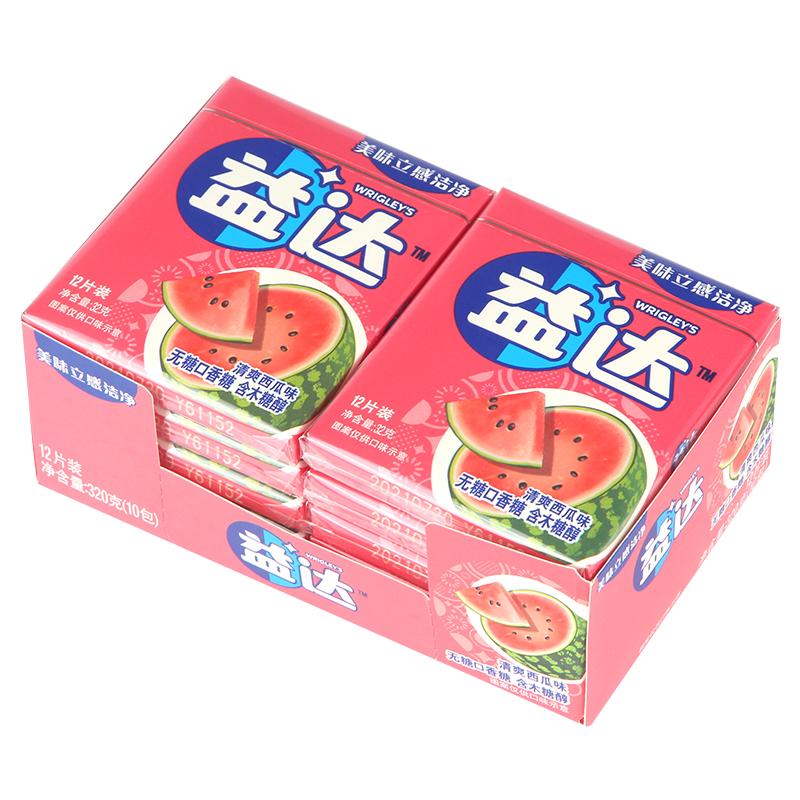 益达木糖醇无糖口香糖12片32g清新口气水果味糖果薄荷西瓜零食