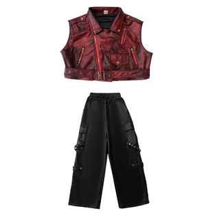 儿童街舞演出服酷炫架子鼓表演服男童嘻哈风帅气套装女童潮酷穿搭