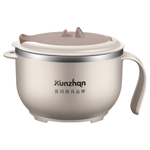 316不锈钢泡面碗宿舍学生带盖家用单个汤饭碗带手柄儿童餐具套装