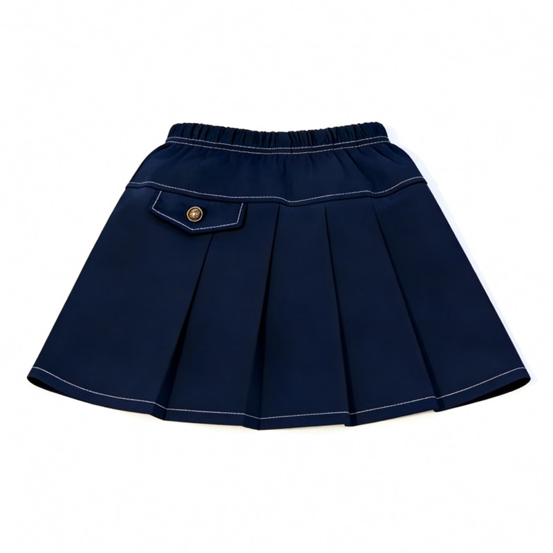 儿童夏季短裙童装半身裙幼儿园园服裙子藏蓝色学生裙棉质百褶裙