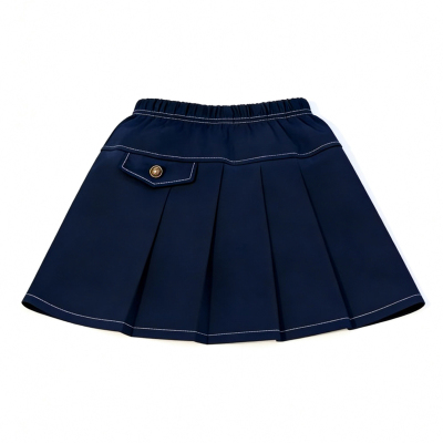 儿童夏季藏蓝棉质百褶园服半身裙