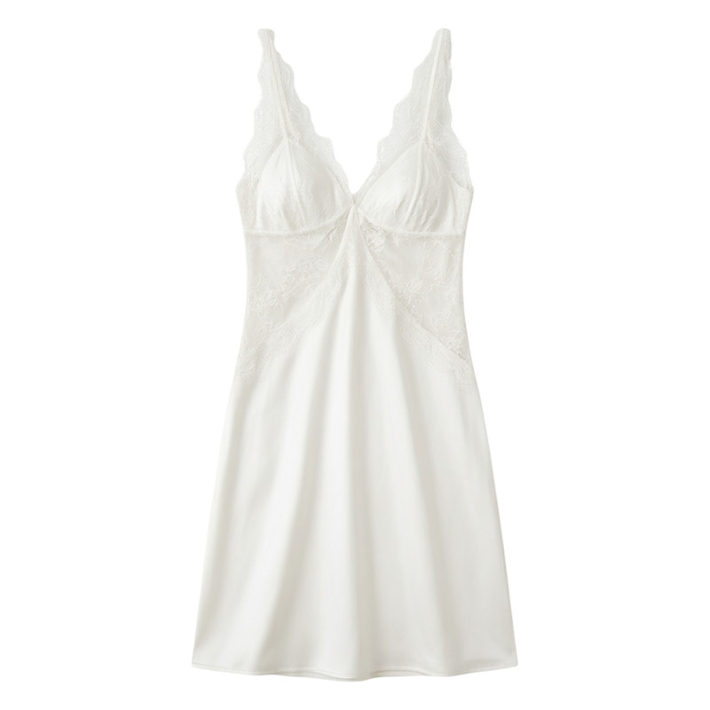 夏何夕性感睡衣女绝美透视蕾丝吊带短裙法式高级感冰丝家居服套装
