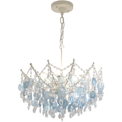 法式中古风客厅吊灯复古蓝色贝壳别墅复式vintag卧室水晶灯高级感