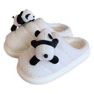 细细条 趣味可爱趴趴熊羊羔毛棉拖鞋情侣家用保暖冬季月子鞋男女