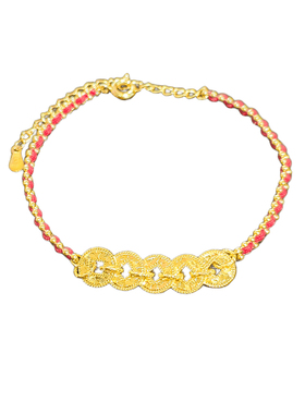 镀金超闪五帝钱红绳手链小巧手绳