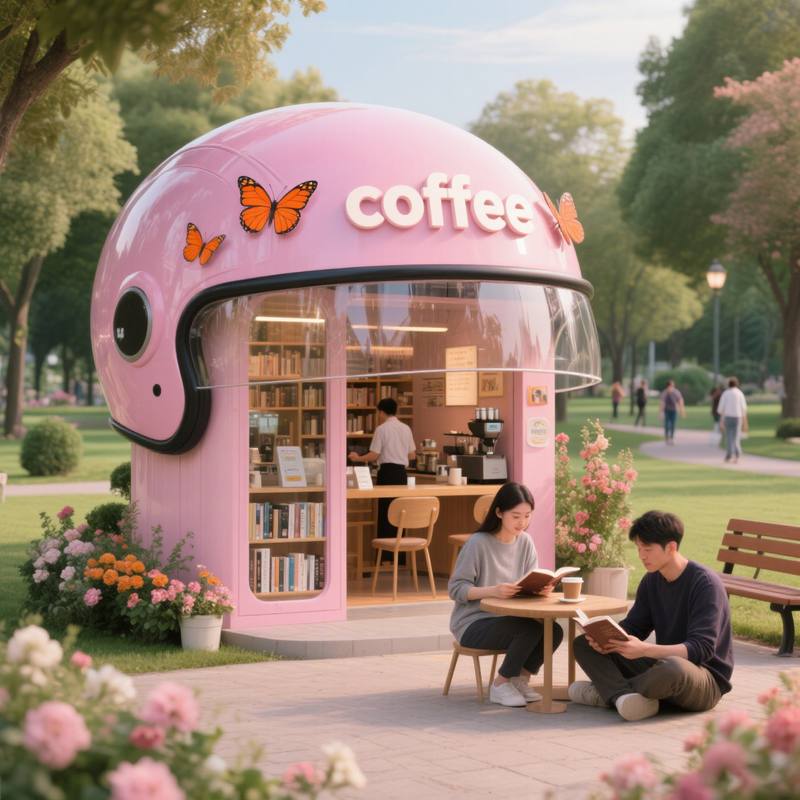 玻璃钢创意头盔咖啡屋网红售卖店雕塑打卡亭景区定制定制陈美奶茶