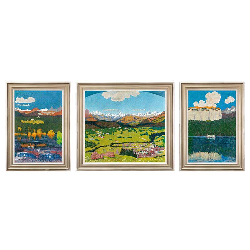 风色瑞士湖山风景油画田园高雅