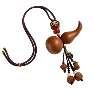 天然桃木福禄葫芦汽车挂件景泰蓝平安车载挂饰高级汽车吊坠礼物男