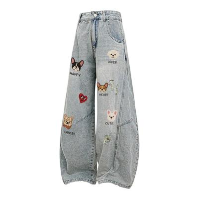 查尔斯桃心美式小狗弯刀牛仔裤