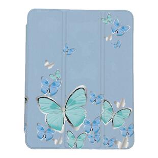 360度旋转适用苹果平板ipad保护壳第ipad12十11九代平板保护套pro11英寸亚克力三折Air876全包带笔槽蓝蝴蝶飞