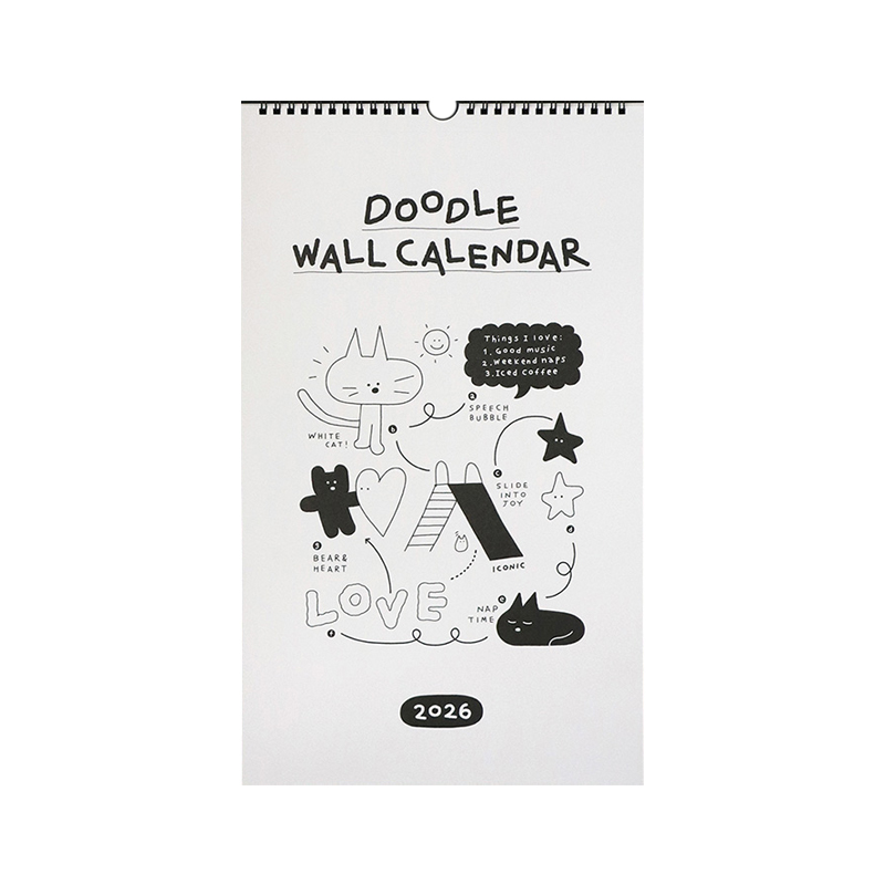 韩国iconic卡通大尺寸墙历2026月日历日程备忘录计划页可撕装饰画