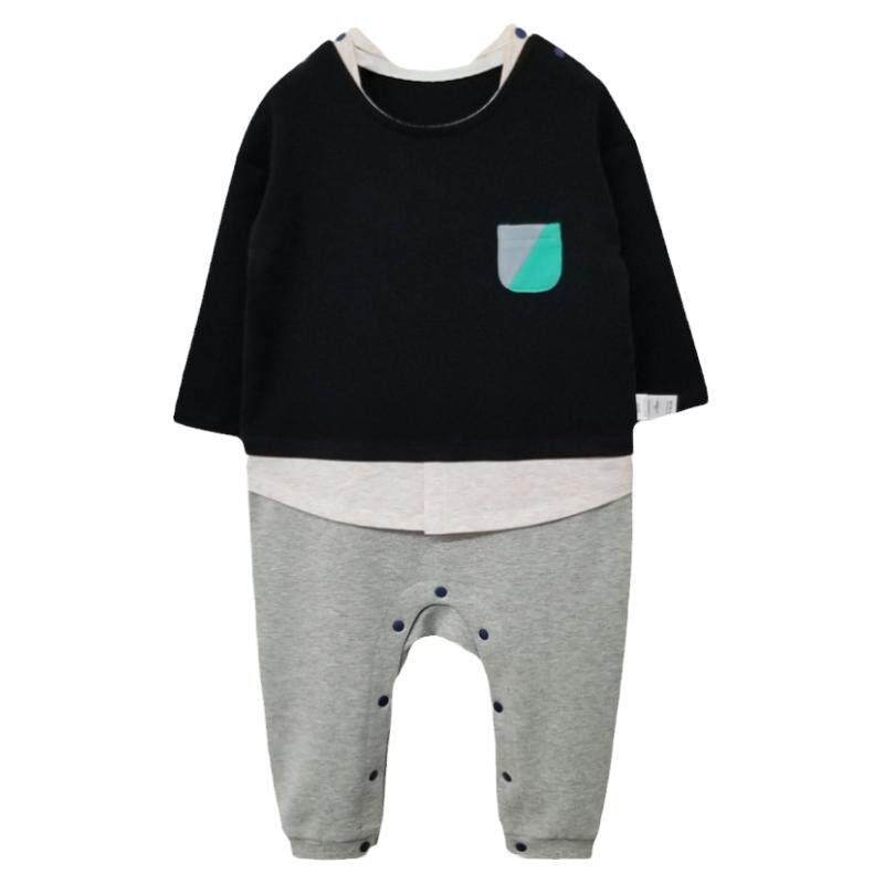 长款假三件口袋爬服连体衣