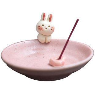 日本制濑户烧手工萌兔子狸猫 地藏 猫咪香插线香香盘香炉摆件装饰