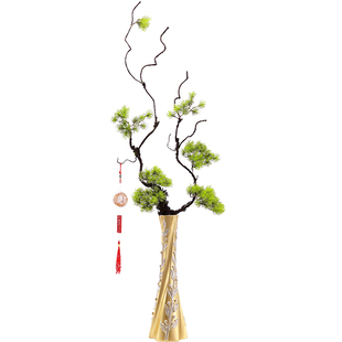 中式雅致花瓶摆件轻奢高级感客厅插花细长格栅玄关柜家居装饰礼品