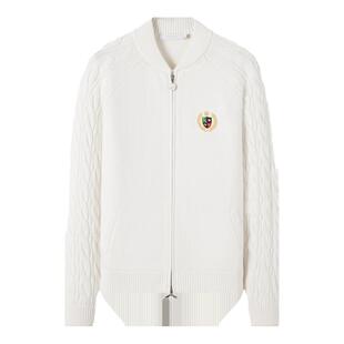 Navigare意大利小帆船白色羊毛衫女春季针织开衫休闲绞花毛衣外套