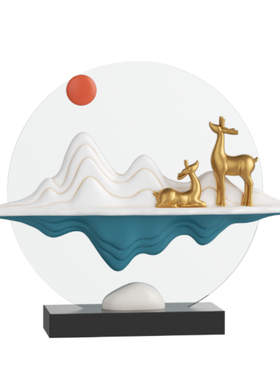 新中式福鹿迎财博古架摆件