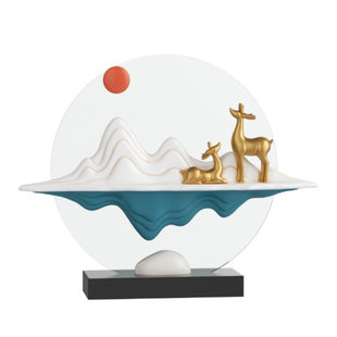 现代福鹿迎财摆件新中式客厅玄关博古架摆设轻奢高档办公室装饰品