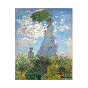 撑阳伞的女人 莫奈 印象派艺术装饰画大尺寸客厅书房玄关挂画定制