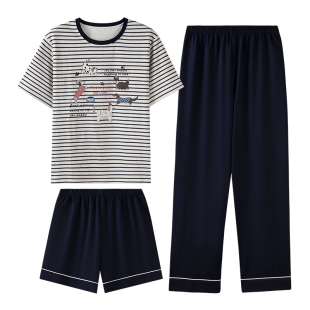 卡之恋睡衣女款夏季纯棉短袖带胸垫2026新款短裤长裤家居服三件套