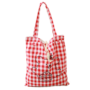 十七家可爱修狗红格帆布包包女2025春夏新款文艺插画单肩布袋包