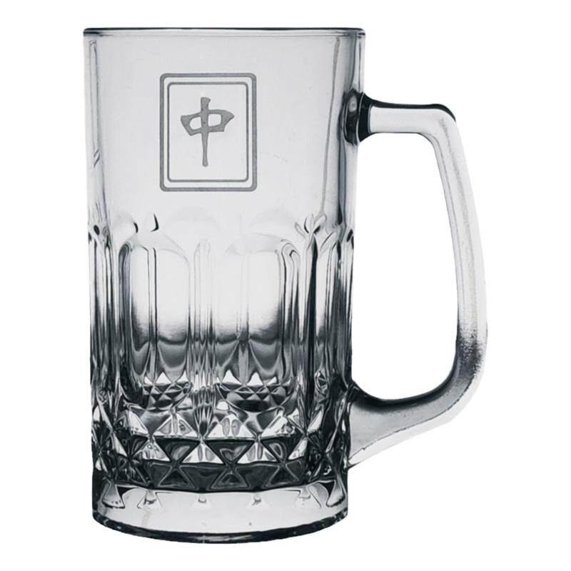 钢化棋牌室麻将专用杯玻璃啤酒杯耐热茶楼馆泡茶杯水杯绿花带把手