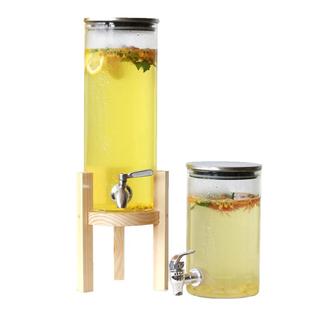 耐热玻璃果汁罐木架子带龙头冷水壶5斤不锈钢酒瓶酒店自助饮料桶