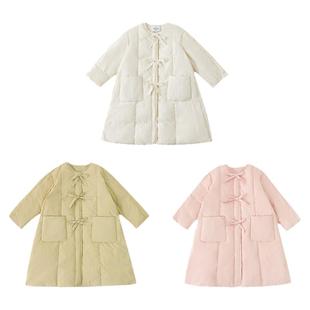 幼悠 女童浪漫温度A字淑女羽绒服儿童俏皮可爱手缝蝴蝶结圆领外套