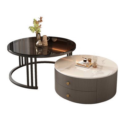 岩板圆形茶几客厅家用2025新款轻奢高级感小户型网红玻璃茶几组合