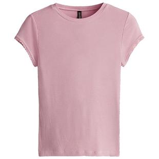 HM女装T恤冬季波嬉风穿搭修身柔软蕾丝边罗纹T恤1259418