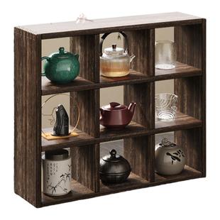 实木桌面博古架小型茶架杯子收纳置物架紫砂壶摆放架九宫格多宝阁
