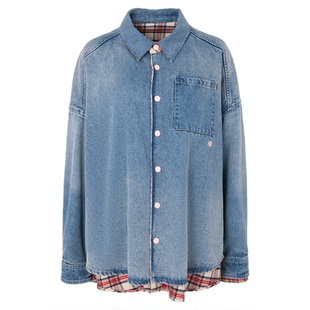 ALL BEINGS26SS春季新款双面穿设计翻领洗水牛仔格纹衬衫外套女