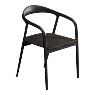 实木黑色侘寂风椅子家用茶桌靠背会议桌椅带扶手黑色实木喝茶靠椅