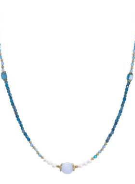 海蓝宝串珠choker小珍珠细颈链