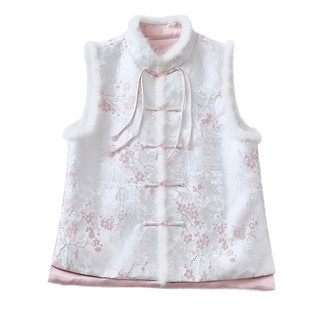 香雪海 秋冬新中式唐装马甲立领水貂毛提花夹棉短款小个子马坎肩