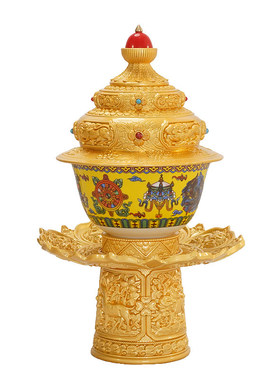 藏式八吉祥彩绘佛前供碗茶架