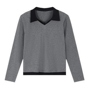 polo领假两件长袖t恤女春秋2025新款秋季爆款加绒上衣内搭打底衫