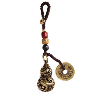 黄铜双鱼小葫芦钥匙扣挂件纯铜汽车钥匙链饰品吊坠高档男女复古风