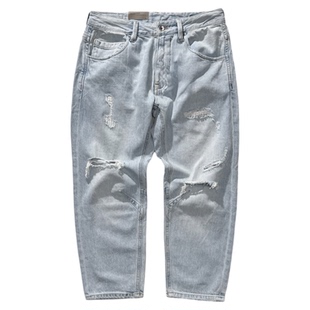 春夏新款ABLE JEANS男牛仔裤潮流破洞水洗八分裤酷爽大V裤男裤子