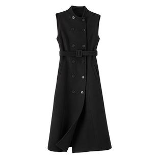 晚白2025年秋冬新款气质简约廓形干练修身显瘦百搭呢料无袖连衣裙