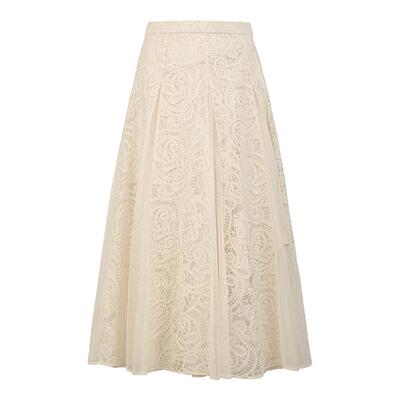 sdeer圣迪奥女装25年新品优雅高腰绣花网纱不规则长裙S253Z1117