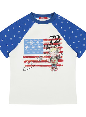 美式复古撞色星星印花短袖